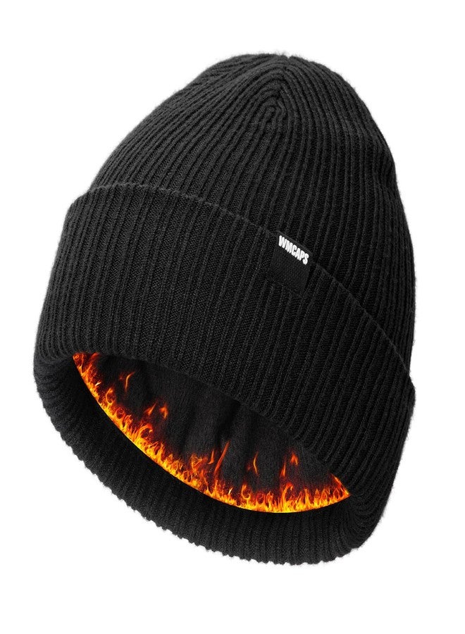 Wmcaps قبعة شتوية مبطنة بالفرو الحراري من Wmcaps للرجال والنساء، قبعة محبوكة ناعمة ودافئة، قبعة صوفية للطقس البارد، لون أسود - Image 1